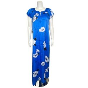 Vintage Nani of Hawaii Muumuu Maxi Dress Kaftan Size 12 Cap Sleeves Floral